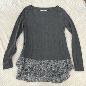 NWT - LOFT Long Sleeve Blouse in Gray with Animal Print Detail on bottom - Small